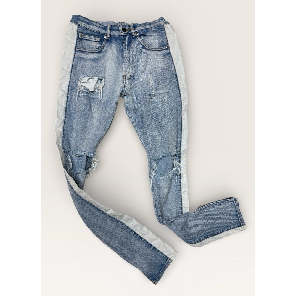 Lakenzie Men's Side Stripe Distressed Ankle Zipper Skinny Jeans Size 30 x 32 - Picture 5 of 10